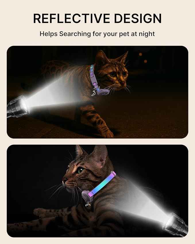 Cat Collar with Airtag Holder, 2 Pack Waterproof Breakaway Kitten Collar for Apple AirTag GPS Tracker, Adjustable Cat Collar with Buckle, Bell & Reflective Pattern for Cats, Kittens, Purple (8-11")