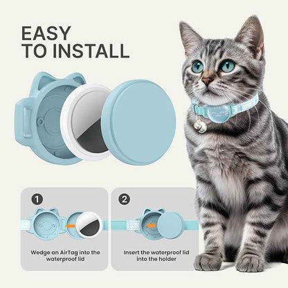 Waterproof Airtag Cat Collar, Breakaway Cat Airtag Collar with Luminous & Reflective Fish Pattern, Lightweight Kitten Collars for Apple Air tag, Hidden GPS Tracker Holder for Cats, Kittens(9-13")