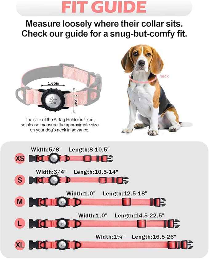 TagME Airtag Dog Collar,Waterproof Reflective Pet Collar with Airtag Holder,Soft Padded and Double D-Rings for Small Dogs,Baby Pink