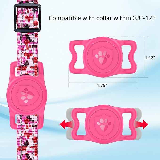 for Airtag Dog Collar Holder – IP68 Waterproof Dog Air Tag Holder for Dog Collar, Anti-Lost & Durable Silicone Case, Compatible with Apple AirTags (Rose Red)