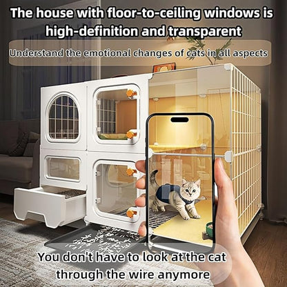 cat cage Indoor with Litter Box, Complimentary Bed, Bowl,Cleaning Three Piece Set,Large cat Enclosure, Cat House with Wheels Outdoor,Small Animal Cage cat Kennel (White, 41.8″(L) x18.1″(W) x32.3″(H))