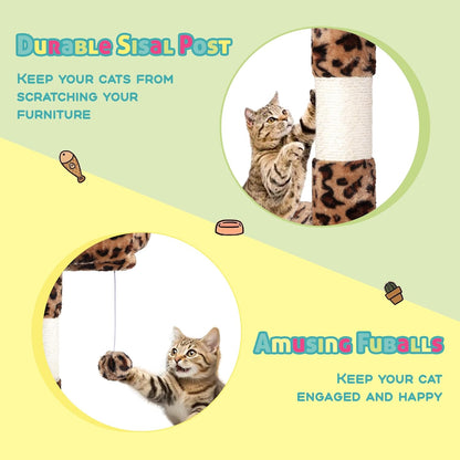 SHA CERLIN 73in Fan-Shaped Corner Cat Tower for Save Space/Multi-Level Tall Cat Tree for Indoor Kitties/Condo with Baskets/Cozy Perches/Sisal Scratching Posts/Pet Activity House/Leopard Print