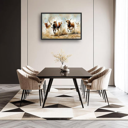 Highland Cow Large Wall Art Wild Animal Running Pictures Farmhouse Rustic Longhorn Wall Decor Canvas Print Painting Artwork for Bathroom Living Room Bedroom 36L" x 24W"