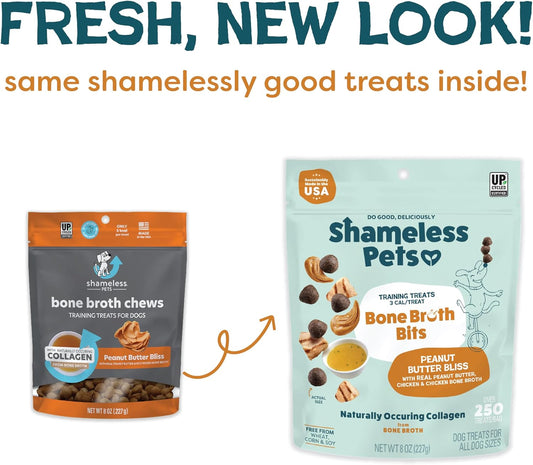 Shameless Pets Bone Broth Dog Training Treats โ Soft, Natural Puppy & Dog Treats with Collagen โ Healthy, Low-Calorie Training Chews for Small, Medium & Large Dogs - 8oz (Pack of 1)