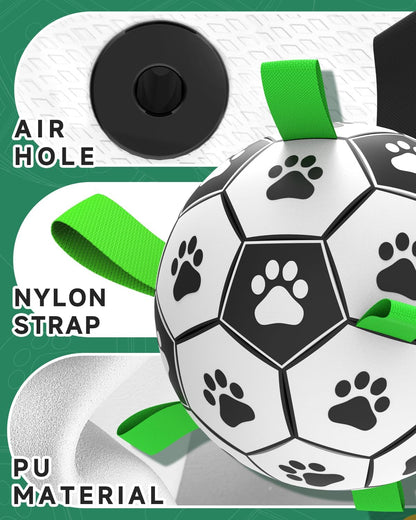 QDAN Soccer Ball with Straps - Durable Giant Dogs Balls, Outdoor, Herding, Floating, Birthday (10 Inch)