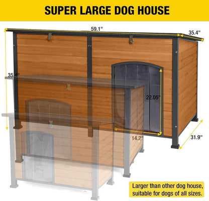 Aivituvin 59" Large Dog House 100% Insulated Dog Kennel with Liner for Winter,Waterpoof for Outdoor & Indoor Use.