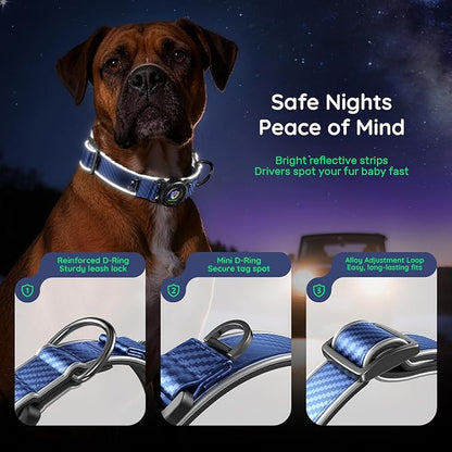 WhoseID Premium Leather Dog Collar for Large Dogs - IPX8 Waterproof AirTag Dog Collar | Magnetic Buckle Heavy Duty Collar | 450LB Escape-Proof | Reflective Dog Collar with AirTag Holder