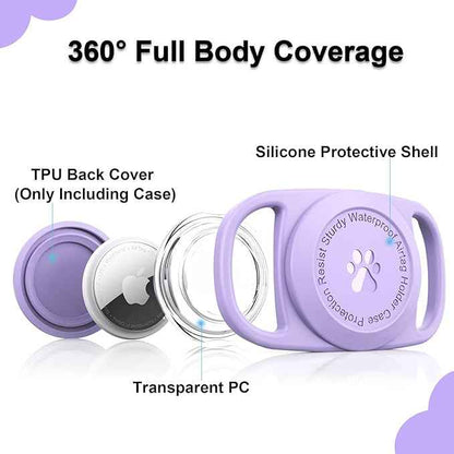 Airtag Dog Collar Holder, [1 Pack] Waterproof Protective Case for Apple AirTag, Durable & Lightweight with Full-Body Protection, Soft Silicone, Purple