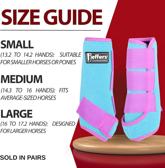 Jeffers Equine Neon Horse Boots – 1 Pair – Turquoise & Purple – Small Size – Breathable Neoprene, Secure Straps Closures – Durable Protection for Front & Hind Legs, Training, Trail & Riding Use
