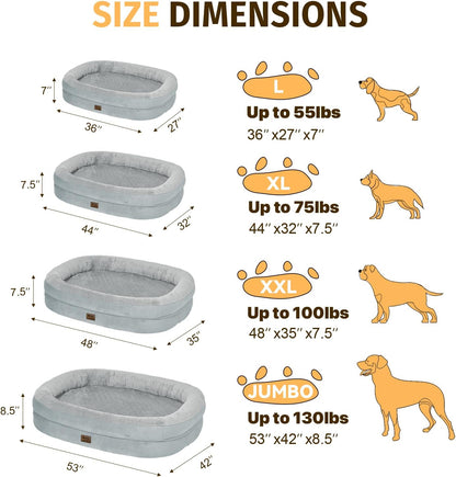 Orthopedic Washable Large Dog Bed: Cooling Dog Bed with Bolsters - Jumbo Bed Waterproof Removable Cover Non-Slip Pet Bed for Extra Large Sized - Silver