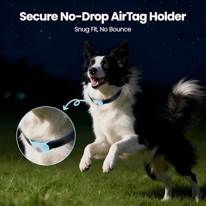 for Airtag Dog Collar Holder with QR ID Tag, Glow in the Dark, Fluorescent Waterproof Silicone for Airtag Case for Dog Collars, Scan for Instant Alert, Emergency Contact, Pet Profile (Blue)