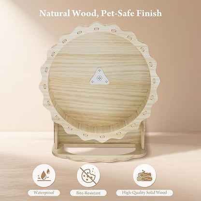 Wooden Hamster Wheel, Silent Running Wheel for Small Pets, 8 Inch Natural Wood Exercise Wheel with Stand, Quiet Spinner for Dwarf Hamsters, Roborovski, Gerbils, Mice and More