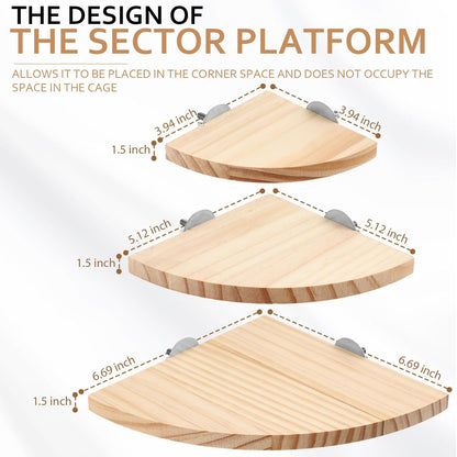 Wettarn 6 Pcs Bird Perch Platform Bird Corner Parrot Perch Corner Wooden Stand Sector Playground Cage Accessories Shelf for Parakeet Conure Cockatiel Budgie Gerbil Rat(Assorted Sizes)