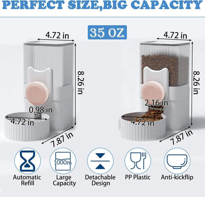 kathson Rabbit Gravity Auto Feeder Set 35oz Hanging Automatic Food Water Dispenser Cage Automatic Feeder Set for Rabbit Chinchilla Guinea Pig Hedgehog Ferret Kitty Puppy (Pink)