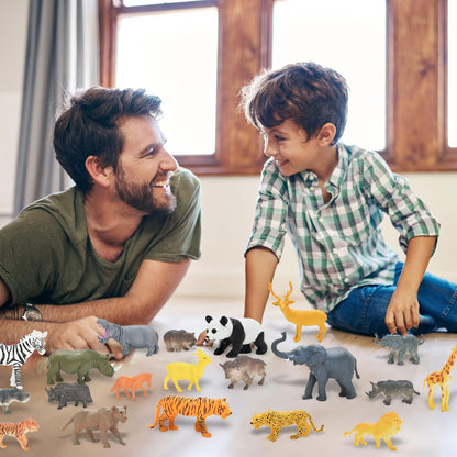 24Pcs Safari & Zoo Animals Figures, Realistic Plastic Animal Toys Set for Kids 1 2 3, Lion, Elephant, Perfect for Play, Education, Baby Shower Decor,Party Supplies Cake Topper