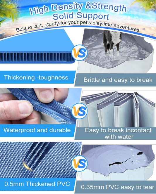 Dog Pool for Large Dogs, Foldable Plastic Pool for Dogs Slip-Resistant (XL - 79'' x 16'')