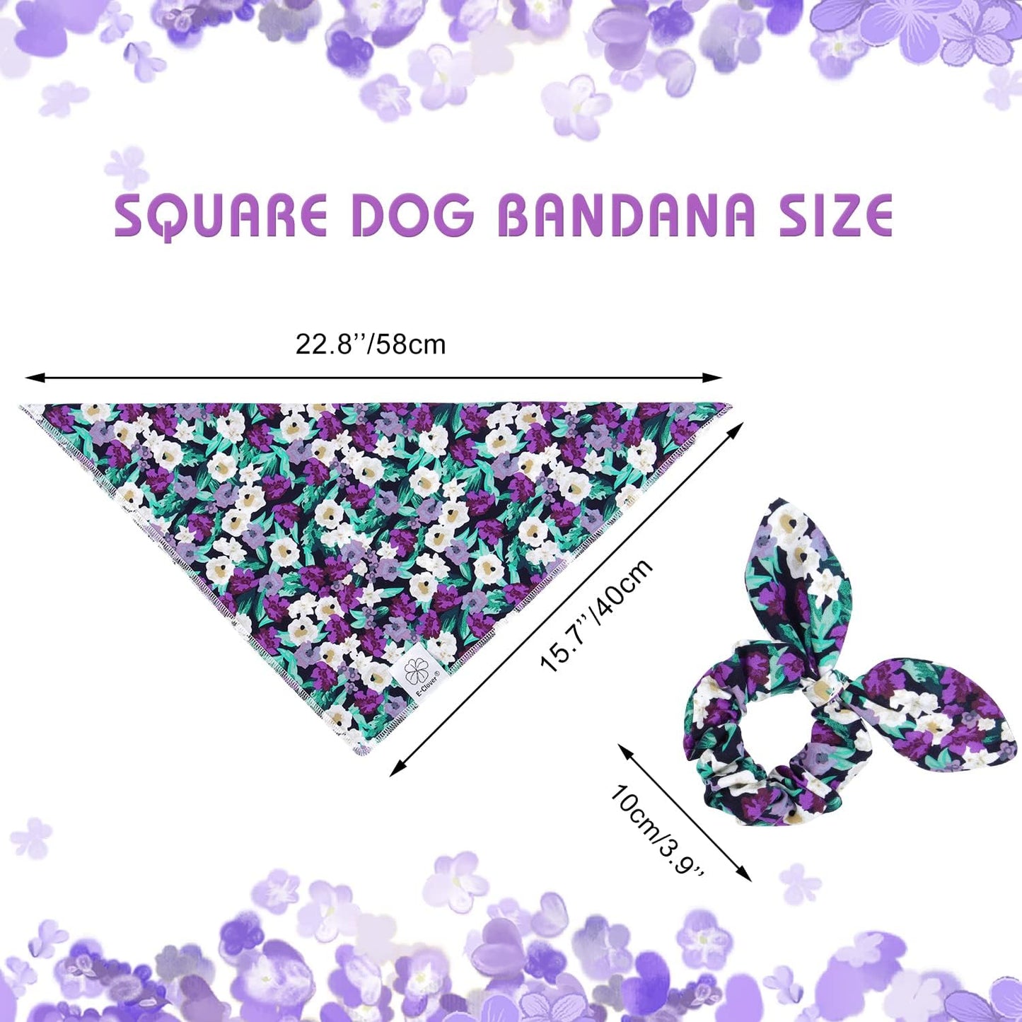 E-Clover Dog Bandanas & Matching Scrunchie Set Dog Bandana Scarf Bibs Washable Kerchief for Small Dogs Puppy & Pet Owner Purple Halloween Accessories