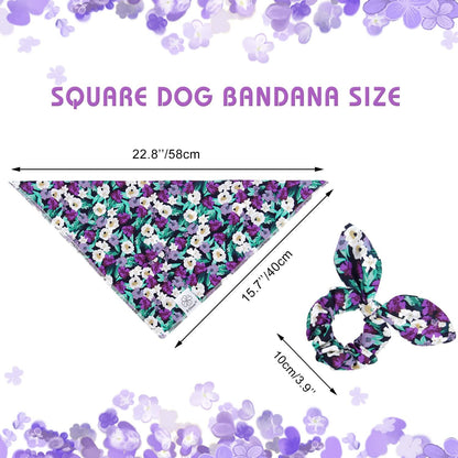 E-Clover Dog Bandanas & Matching Scrunchie Set Dog Bandana Scarf Bibs Washable Kerchief for Small Dogs Puppy & Pet Owner Purple Halloween Accessories