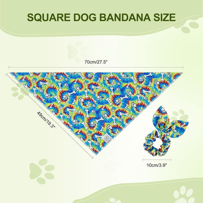 E-Clover Dog Bandanas Boy & Matching Scrunchie Set Girl Cute Rainbow Dog Scarf Bibs Pet Bandana with Bow Tie for Medium Large Dogs Owner Mom Pride
