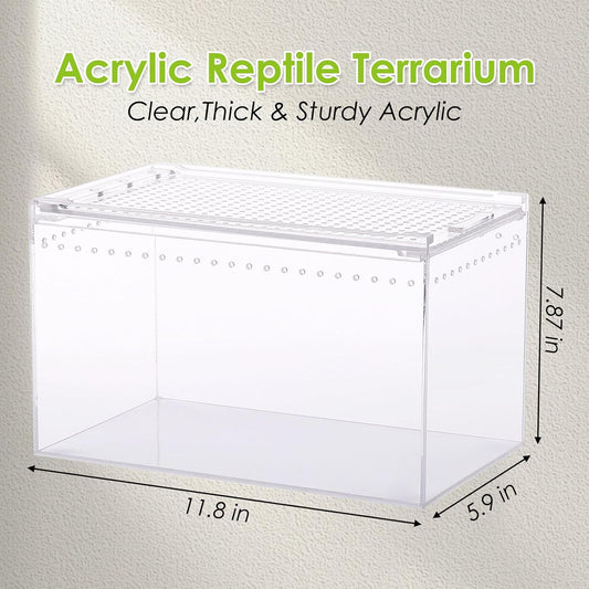Reptile Terrarium Enclosure 12"X 8"X 6" Acrylic Tarantula Breeding Box Magnetic Hermit Crab Habitat Tank Transparent Jumping Spider Cage for Insect Snail Amphibians Sling Isopods (2.5 Gallon)