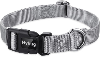 Hyhug Pets Solid Color Classic Regular Heavy Duty Basic Collar for Small Dogs, Unique Design Adjustment Triglide Slide (Buckle) Can Attached Name Tag Accessories. (Small, Sleet Gray)