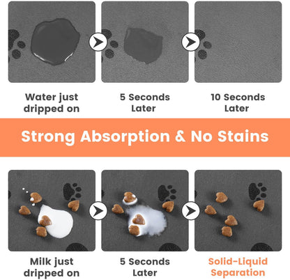 Pet Feeding Mat-Absorbent Pet Placemat for Food and Water Bowl, with Waterproof Rubber Backing, Quick Dry Water Dispenser Mat for Dog and Cat (12"x20", Bones)