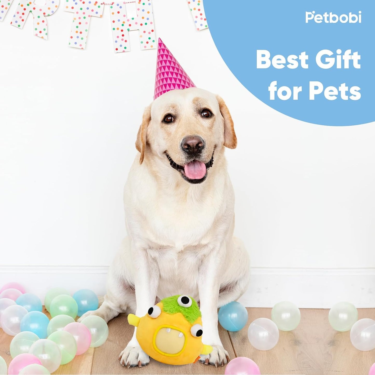 Petbobi Interactive Dog Toys for Boredom - Moving Dog Toy for Stimulating Play, Pet Plush Squeaky Ball for Small Medium Breeds with 4 Batteries, Sunny Boy Bobby