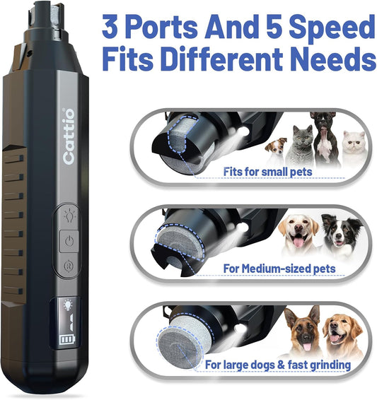 Dog Nail Grinder - Professional Electric Dog Nail Trimmer for Dogs & Cats Quiet Painless Grooming & Smoothing Dog Nail Clipper & File Included - Suitable for Small Medium Large Pets (Black)