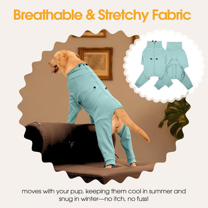 Dog Recovery Suit, Long Sleeve Dogs Pjs for Small Dogs, Easy On/Off Dog Onesies with Back Zipper, Adjustable Anti-Licking Wound Shedding Suits for Pets, Schnauzer, Dachshund, Green S