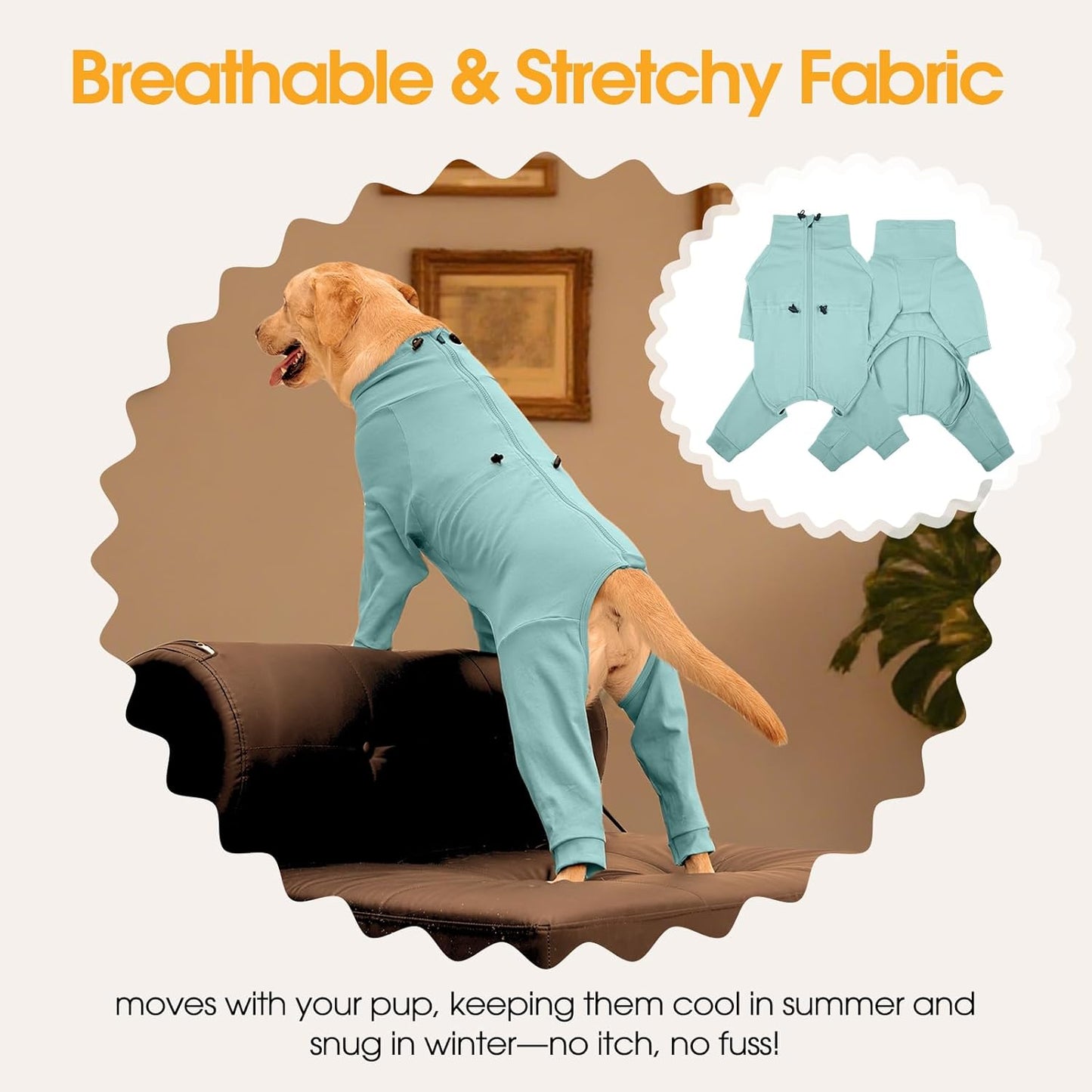 Medium Dog Pajamas with Back Zipper & Adjustable Drawstrings, Soft Dog Onesie Pjs, Easy On/Off Comfy Anti-Licking Dogs Outfits Jammies Shedding Suits, Beagle, Springer Spaniel, Green L