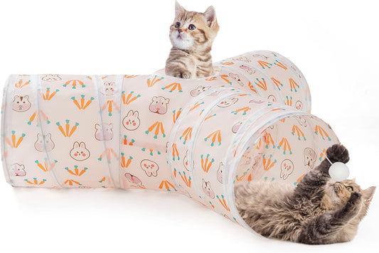Tempcore Pet Cat Tunnel Tube Cat Toys 3 Way Collapsible, Cat Tunnels for Indoor Cats๏ผKitty Tunnel Bored Pet Toys Peek Hole Toy Ball, Puppy, Kitty, Kitten, Rabbit