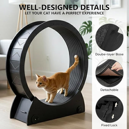 Portable Cat Running Wheel for Indoor Cats 44" Large XL 12" Wide, Cat Treadmill, Wheel with Carpeted Runway for Kitty’s Longer Life, Moveable Safe & Stable Design.