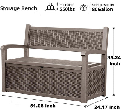80 Gallon Storage Bench Deck Box, Waterproof and Lockable Outdoor Storage Furniture for Patio, Garden, and Porch – Perfect for Storing Garden Tools and Cushions (Gray)