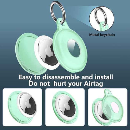 4 Pack IPX8 Waterproof Compatible with AirTag Keychain Holder Case, Lightweight, Anti-Scratch, Easy Installation,Soft Full-Body Shockproof for Luggage,Keys, Dog Collar(Black/Clear/Red/Green)
