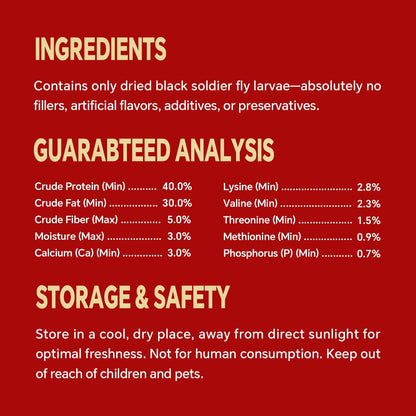 Dried Black Soldier Fly Larvae, Non-GMO, Natural Chicken Treats & High-Protein Poultry Snacks for Backyard Chickens, Laying Hens & Ducks, 2.5 lb Box