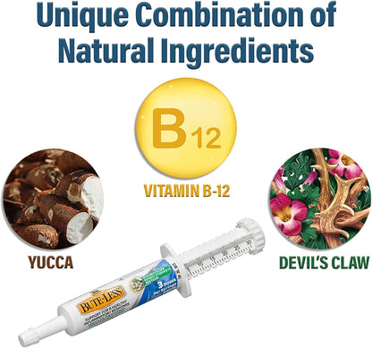 Absorbine Bute-Less Long-Term Horse Comfort & Recovery Supplement Paste, Gentle on Stomach, Devil’s Claw, Vitamin B-12, Yucca, 1oz Syringe / 3 Doses