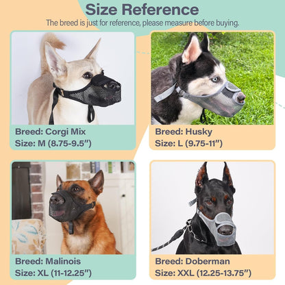 LUCKYPAW Dog Muzzle for Large Medium Small Dogs, Patented Mesh Muzzle to Prevent Biting Chewing Eating, Soft Mouth Guard with Front Opening Design for Drinking Panting(Black, XL)