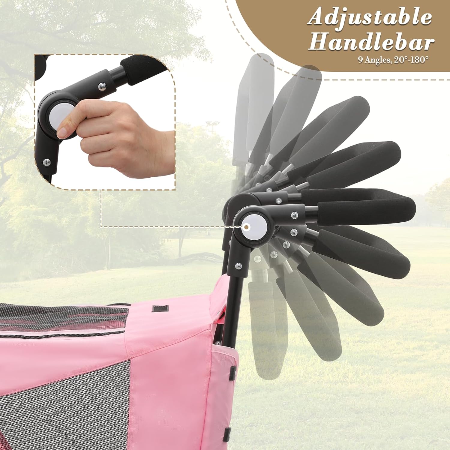Athena Collection 3 Wheels Pet Stroller Fabric Dog Cart Dog Stroller for Large Dogs 55 Lbs Pet Stroller with Mesh Windows, Zipper Back Pocket, Safety Tether, Angle Adjustable Handlebar, Pink - Pawvie
