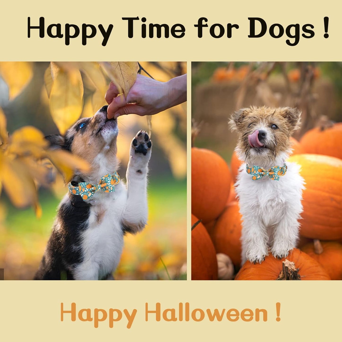 Unique style paws Halloween Dog Collar with Bow Tie Pumpkin Cotton Collar Adjustable Puppy Collar for Small Medium Large Dogs-XS