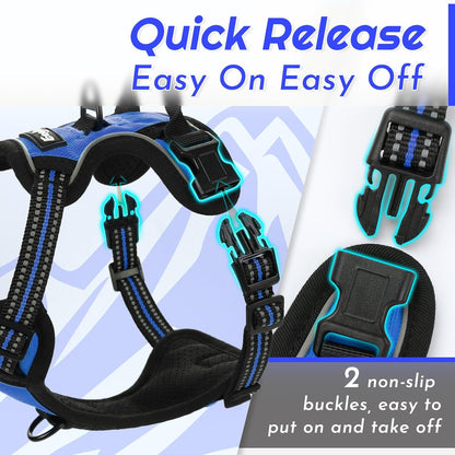 Eagloo Small Dog Harness No Pull, Service Vest with Reflective Strips and Control Handle, Adjustable and Comfortable for Easy Walking, No Choke Pet Harness with 2 Metal Rings, Blue, XS