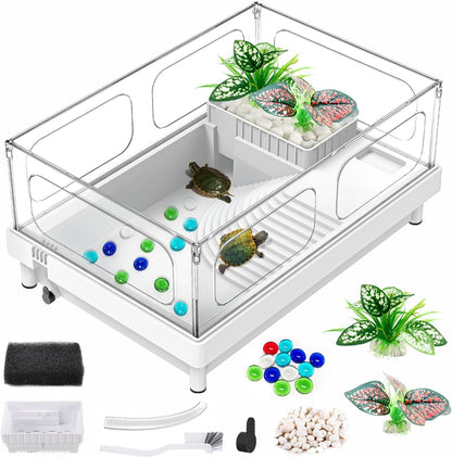 GOZILLA Small Turtle Tank, Acrylic Turtle Tank Starter Kit, Reptile Habitat and Terrarium with Multi-Functional Areas for Tortoise, Crab, Crayfish, Small Reptile.(Black Tank) - Pawvie