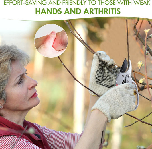 Ultra Sharp Germany Steel Pruning Shears - Cuts 3X Easier, Weak Hand Arthritis Snips, Rust-Resistant, Effortlessly 1-Inch Cut Capacity Garden Scissors, Ergonomic Handle (Red)