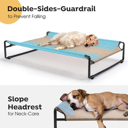Veehoo Original Outdoor Elevated Dog Bed, Cooling Raised Dog Cot for Medium Dogs, Portable Standing Pet Hammock Platform with Washable Breathable Mesh, No-Slip Feet, Medium, Beige Coffee, CWC2201