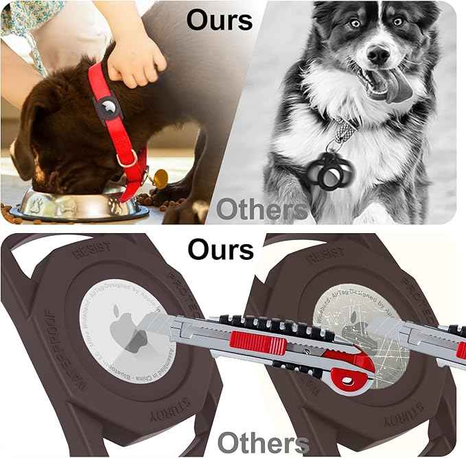 SANKALA Waterproof Airtag Dog Collar Holder, [1 Pack] Airtag Case for Dog Collar, TPU & Silicone Full Body Covered Anti-Lost Apple Air Tag Collar Holder Protective Airtag Case for Pet Collar, Brown