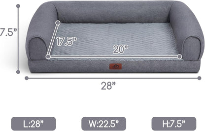 Hollypet Orthopedic Dog Bed for Medium Dogs, Supportive Foam Pet Couch with Removable Washable Cover and Non-Slip Bottom, Waterproof Lining Dog Sofa Bed, Gray, M (28 * 22.5 * 7.5)