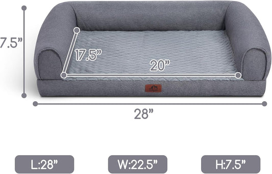Hollypet Orthopedic Dog Bed for Medium Dogs, Supportive Foam Pet Couch with Removable Washable Cover and Non-Slip Bottom, Waterproof Lining Dog Sofa Bed, Gray, M (28 * 22.5 * 7.5)