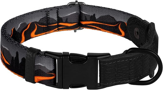 AirTag Dog Collar with Metal Buckle - Printed Nylon Soft Leather Dog Collar with Apple AirTag Holder - Secure Tracking GPS Pet Collars for Girl Boy Small Large Dogs (XL, 20"-25" Neck Fit, Hawaii)