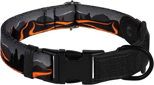 AirTag Dog Collar with Metal Buckle - Printed Nylon Soft Leather Dog Collar with Apple AirTag Holder - Secure Tracking GPS Pet Collars for Girl Boy Small Large Dogs (S, 12"-15" Neck Fit, Hawaii)