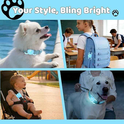 SANKALA Luminous Airtag Dog Collar Holder, [1 Pack] Glittery Waterproof Airtag Holder for Dog, Silicone Full Body Covered Anti-Lost Protective Airtag Case - Fits All Width Pet Collars, Blue Glitter
