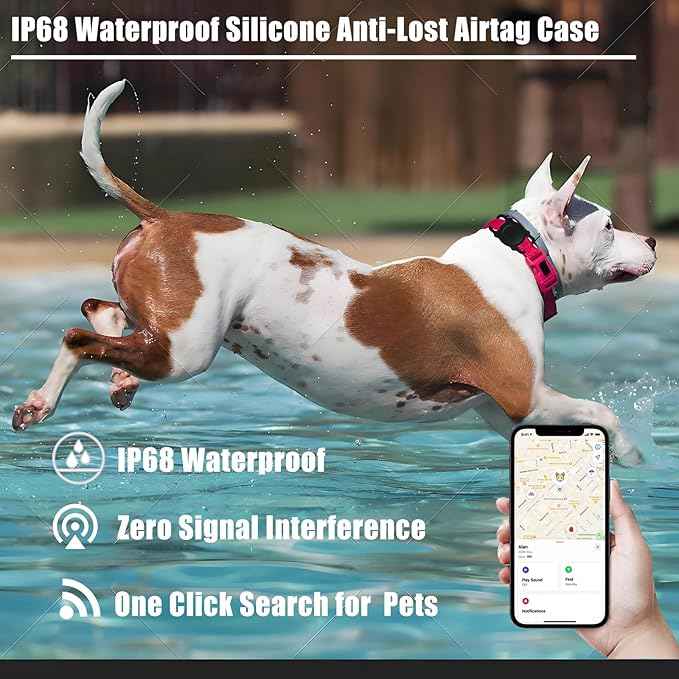 Compatible with Airtag Holder–IP68 Waterproof Silicone Anti-Lost Airtag Case for Pet Collars, High-Strength Elastic Silicone for Airtag Holder Fits Pet Collar, Medium for 3/4"~1" Collar